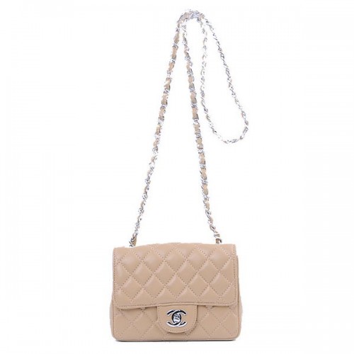 Chanel mini Classic Flap Bag Abricot Sheekskin 1115 Argent