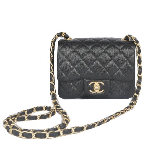 Chanel mini sac à rabat classique motif cannage noir 1115 or