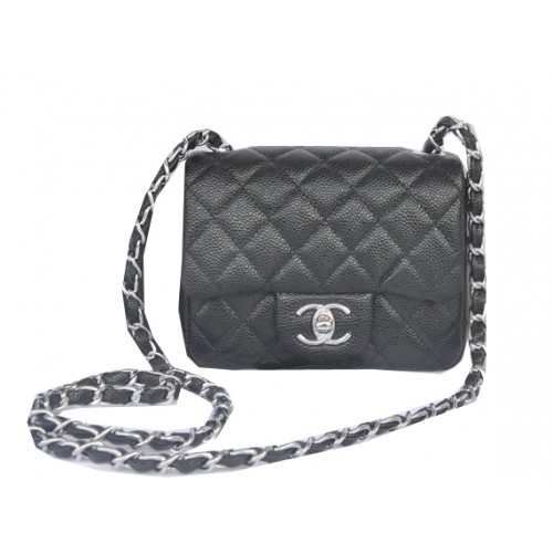 Chanel mini sac à rabat classique noir motif cannage 1115 argent