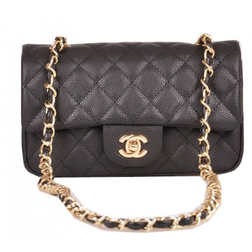 Chanel mini sac à rabat classique motif cannage noir 1117 or