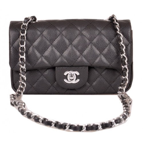 Chanel mini sac à rabat classique noir motif cannage 1117 argent