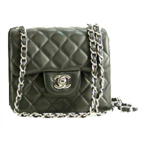 Chanel mini sac à rabat classique en cuir noir 1115 chaîne en argent
