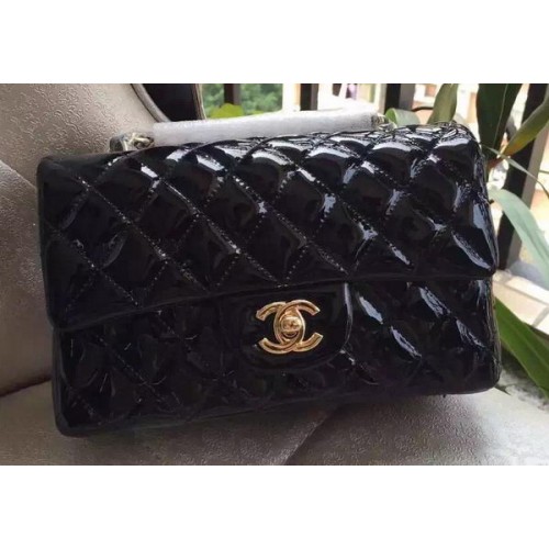 Chanel mini sac à rabat classique noir brevet original A1116 or