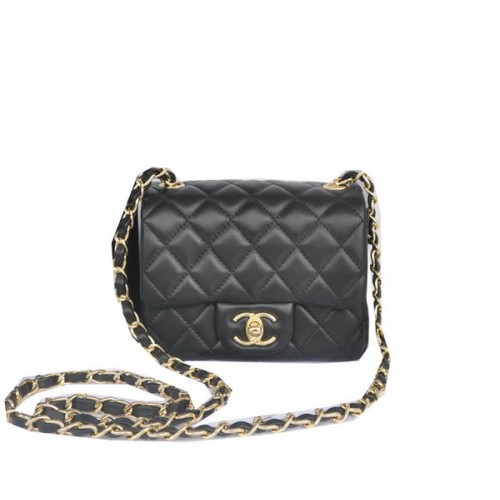 Chanel mini Classic Flap Bag Noir Original Sheekskin CHA1115 Or