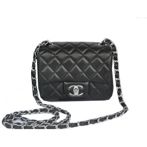 Chanel mini Classic Flap Bag Noir Original Sheekskin CHA1115 Argent