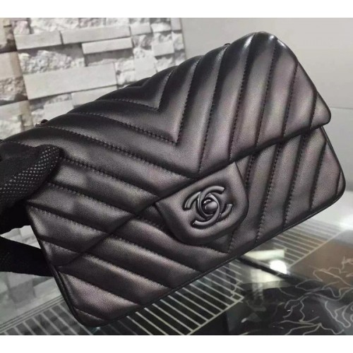 Chanel mini Classic Flap Bag Black Original Sheepskin Chevron Leather CHA5500 Noir