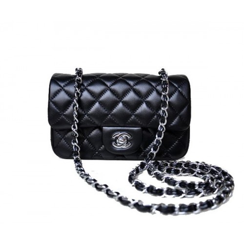 Chanel mini sac à rabat classique en peau de mouton noir 1117 argent