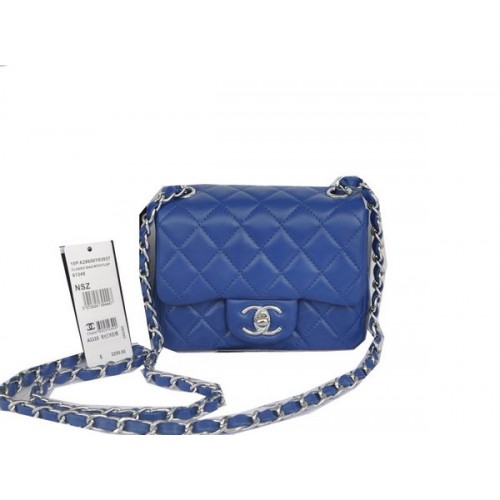 Chanel mini Classic Flap Bag Bleu Original Sheekskin CHA1115 Argent
