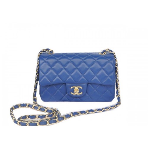 Chanel mini Classic Flap Bag Bleu Original Sheekskin CHA1116 Or