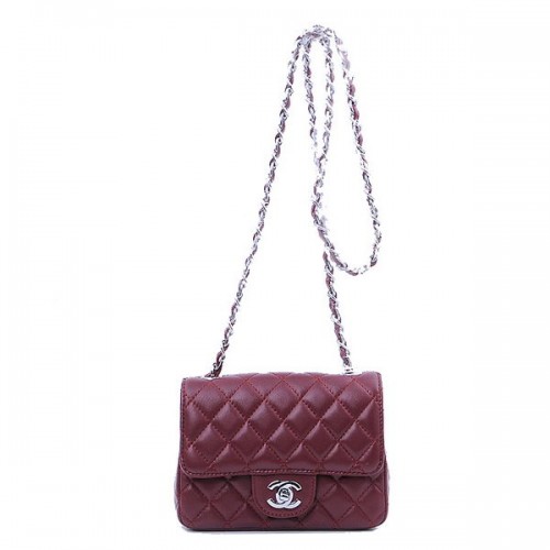 Chanel mini Classic Flap Bag Bordeaux Sheekskin 1115 Argent