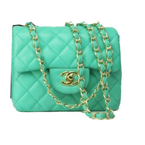Chanel mini sac à rabat classique en cuir vert 1115 chaîne en or