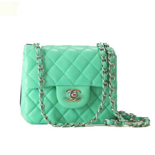 Chanel mini sac à rabat classique cuir vert 1115 chaîne argentée