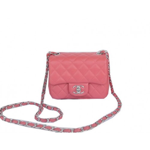 Chanel mini Classic Flap Bag Light Red Original Sheekskin 1115 Argent