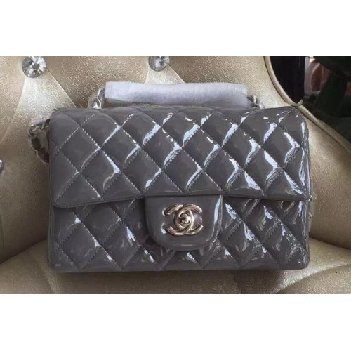 Chanel mini sac à rabat classique brevet original A1116 gris