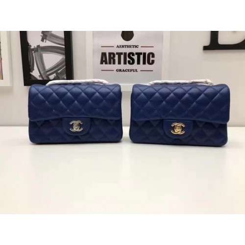Chanel mini sac à rabat classique cuir de mouton original A1116 bleu