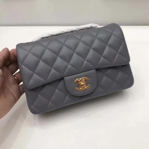 Chanel mini sac à rabat classique cuir de mouton original A1116 gris