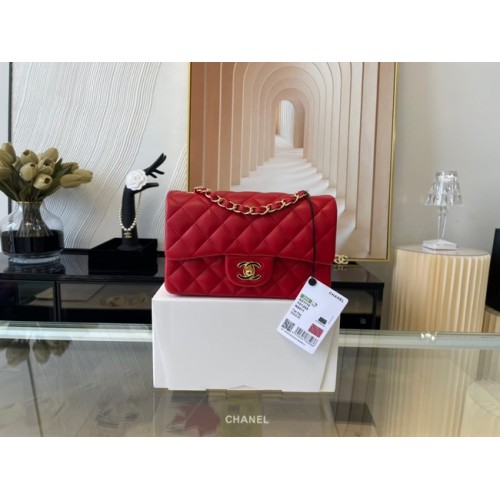 Chanel mini sac à rabat classique cuir de mouton original A1116 rouge et métal doré