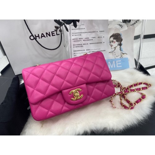 Chanel mini sac à rabat classique cuir de mouton original A1116 rose&métal doré