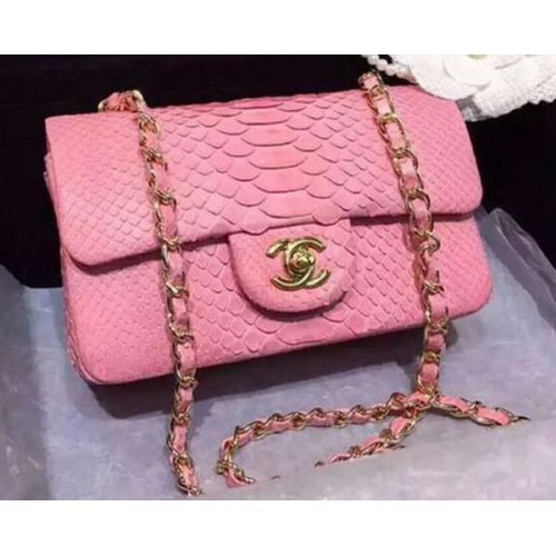 Chanel mini sac à rabat classique cuir de serpent original A1116 rose