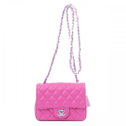 Chanel mini Classic Flap Bag Peach Sheekskin 1115 Argent