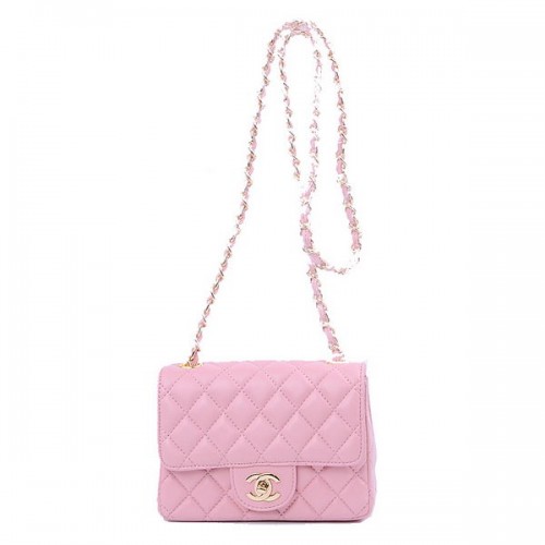 Chanel mini sac à rabat classique en peau de mouton rose 1115 or