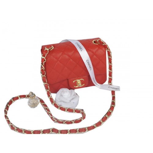 Chanel mini sac à rabat classique motif cannage rouge 1115 or
