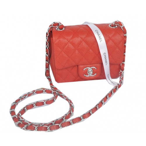 Chanel mini sac à rabat classique motif cannage rouge 1115 argent