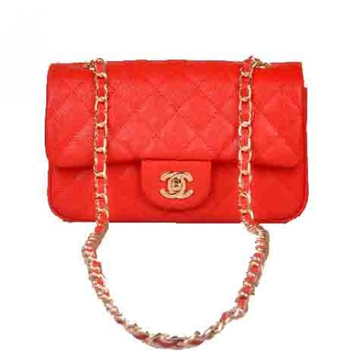 Chanel mini sac à rabat classique motif cannage rouge 1117 or