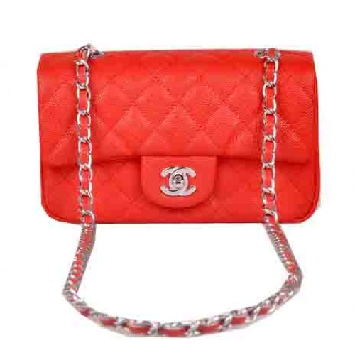 Chanel mini sac à rabat classique motif cannage rouge 1117 argent