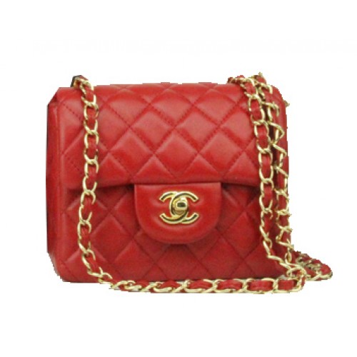 Chanel mini sac à rabat classique en cuir rouge 1115 chaîne en or