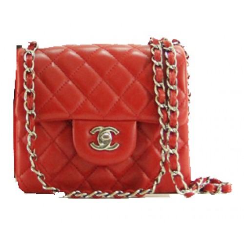 Chanel mini sac à rabat classique cuir rouge 1115 chaîne argentée