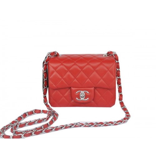 Chanel mini Classic Flap Bag Rouge Original Sheekskin CHA1115 Argent