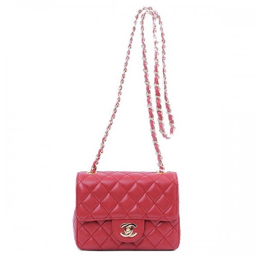 Chanel mini sac à rabat classique en peau de mouton rouge 1115 or
