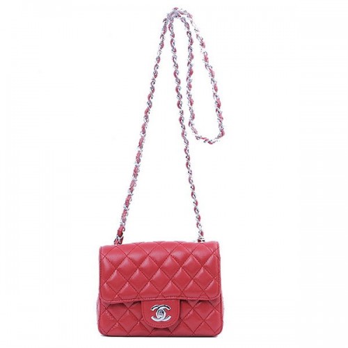 Chanel mini sac à rabat classique en peau de mouton rouge 1115 argent