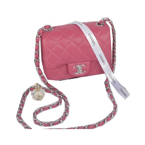 Chanel mini sac à rabat classique motif cannage rose 1115 argent
