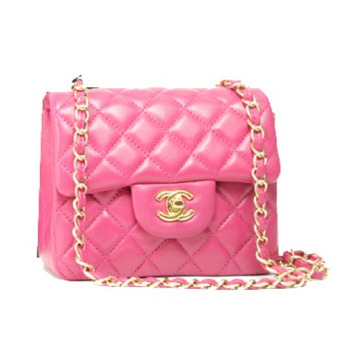Chanel mini sac à rabat classique en cuir rose 1115 chaîne en or