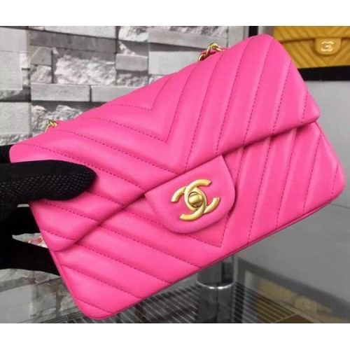 Chanel mini Classic Flap Bag Rose Original Sheepskin Chevron Leather CHA5500 Or