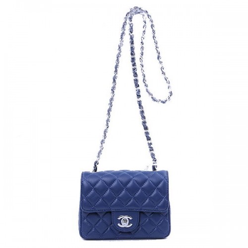 Chanel mini Classic Flap Bag RoyalBlue Sheekskin 1115 Argent