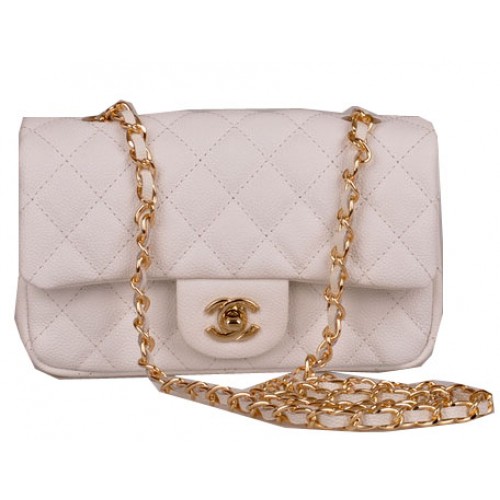 Chanel mini sac à rabat classique blanc motif cannage 1117 or