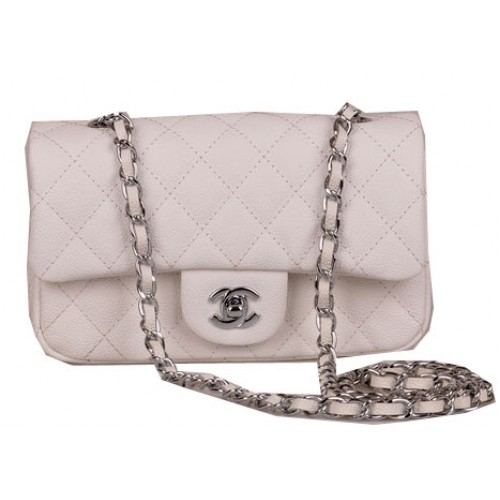 Chanel mini sac à rabat classique blanc motif cannage 1117 argent