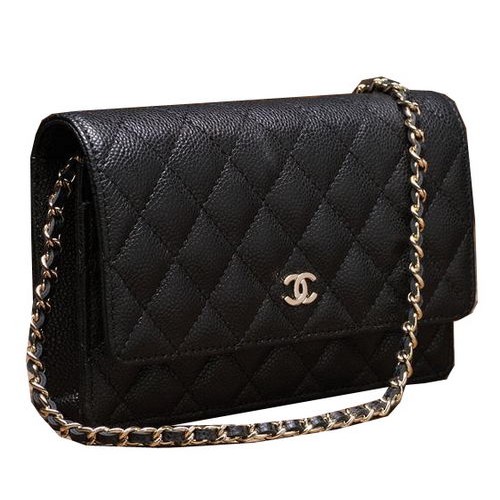 Chanel Mini Sac à Rabat A33814 Noir Motif Cannage Doré