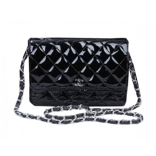 Chanel mini sac à rabat A33814 cuir verni noir argent