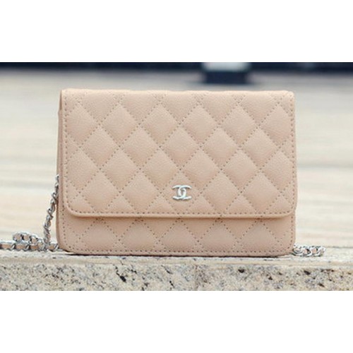 Chanel mini sac à rabat motif cannage abricot A33814 argent