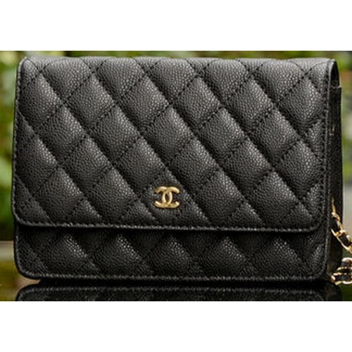 Chanel Mini Sac à Rabat Noir Motif Cannage A33814 Doré