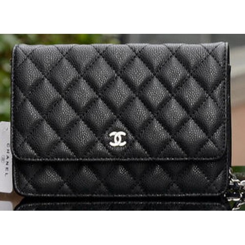 Chanel Mini Sac à Rabat Noir Motif Cannage A33814 Argent