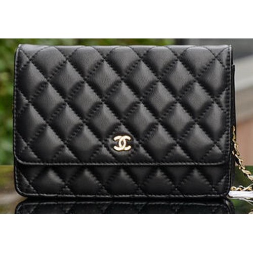 Chanel mini sac à rabat cuir de mouton noir A33814 or
