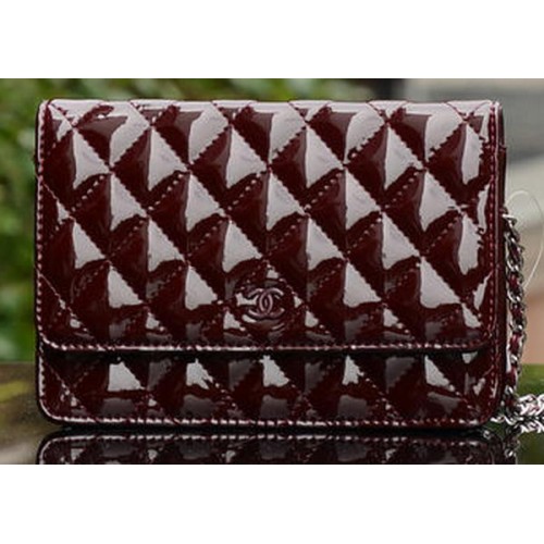 Chanel Mini Sac à Rabat Cuir Verni Bordeaux A33814 Argent