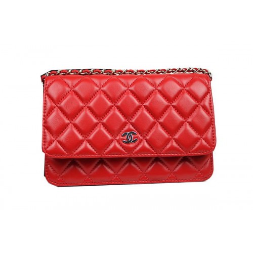 Chanel mini Flap Bag CHA33814 Rouge Original Cuir de Mouton Argent