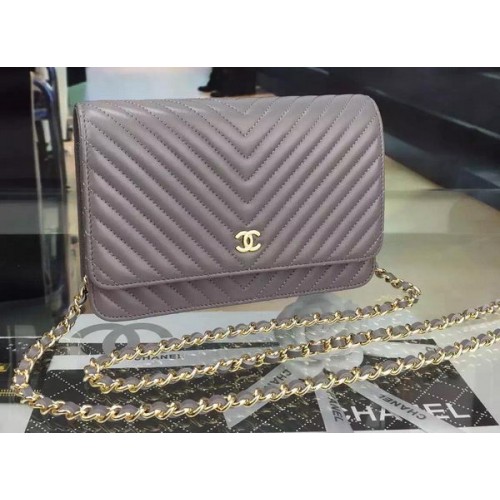 Chanel Mini Sac à Rabat Chevron Cuir A33814 Gris
