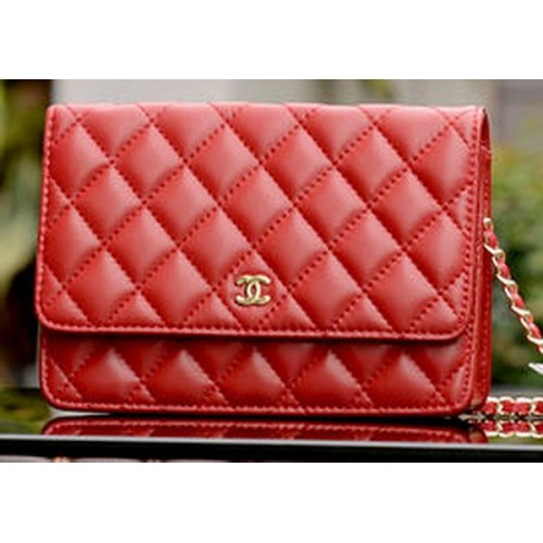 Chanel mini sac à rabat cuir de mouton rouge A33814 or